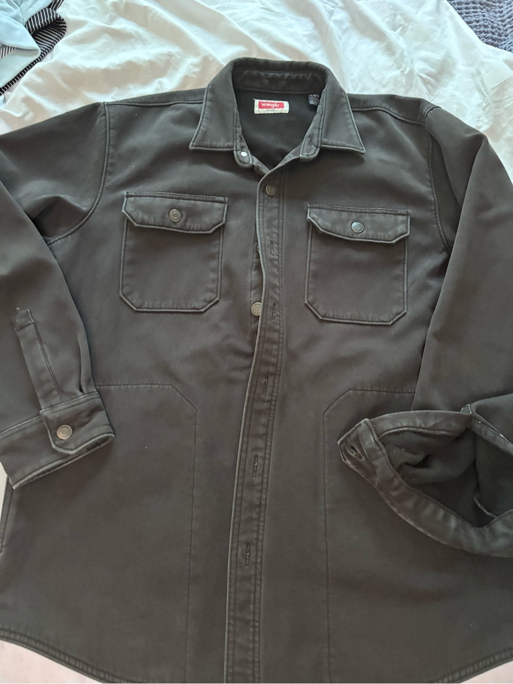 Wrangler Men’s L Fleece Lined Cotton Shirt Jacket Charcoal Black Workwear